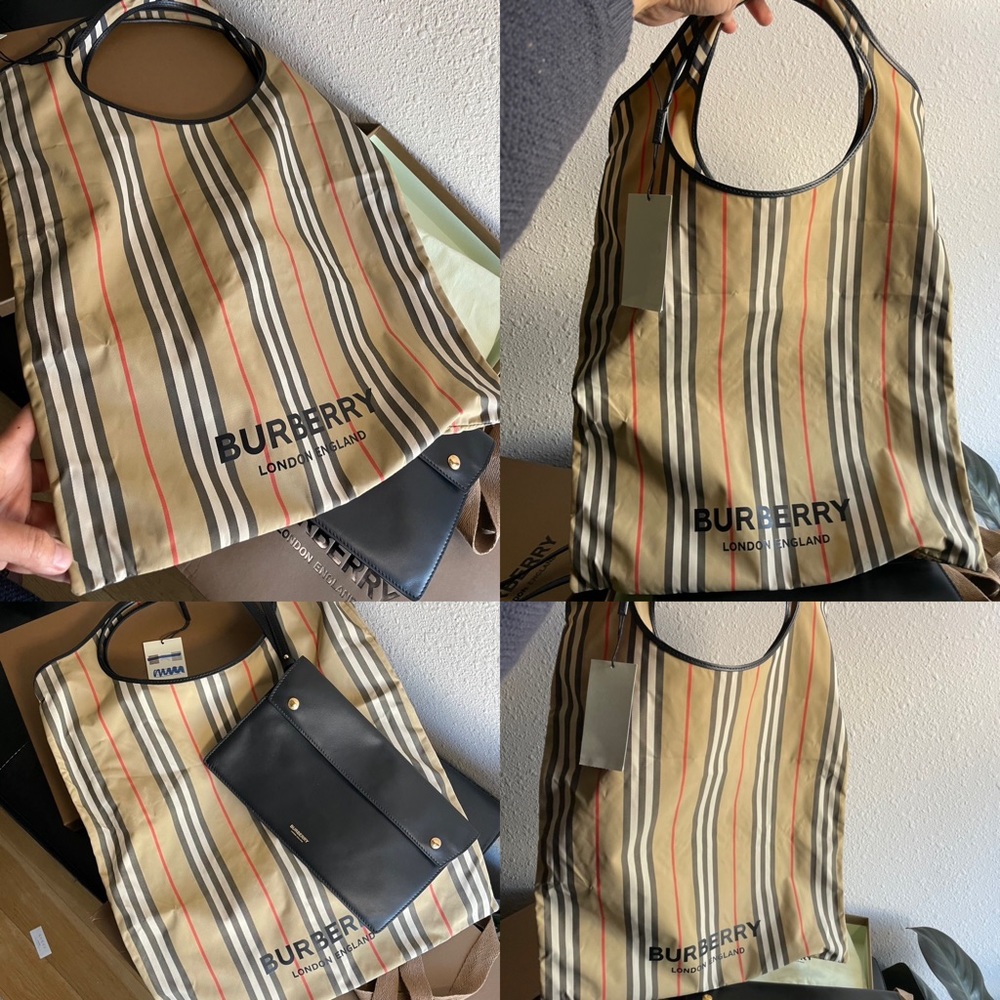 BURBERRY Icon-stripe recycled-fibre tote bag